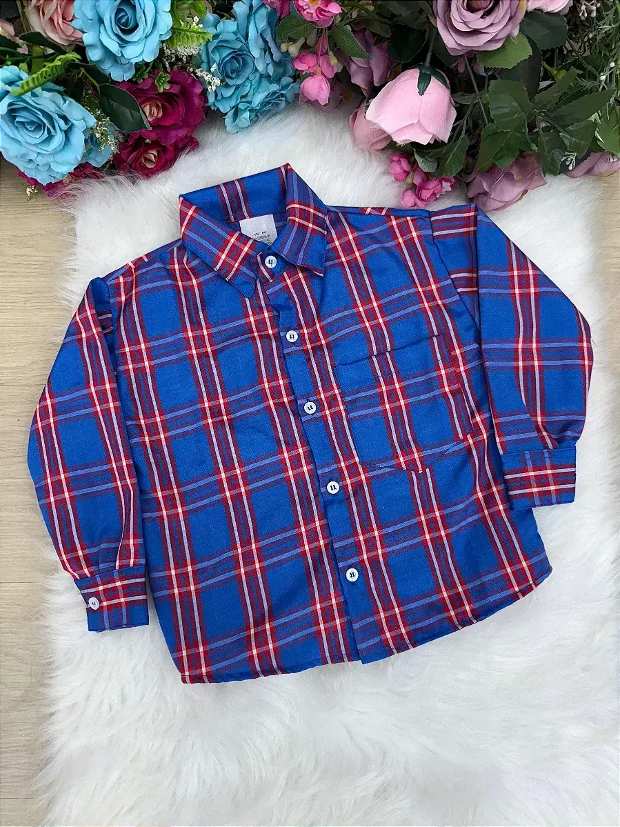 Camisa xadrez junina juliano azul royal