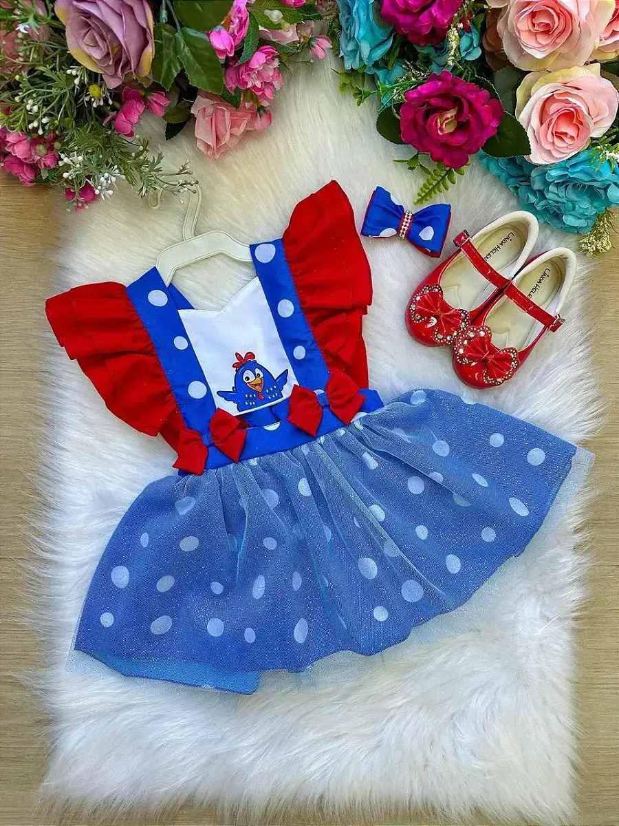 Vestido galinha pintadinha azul vermelho, foto 2