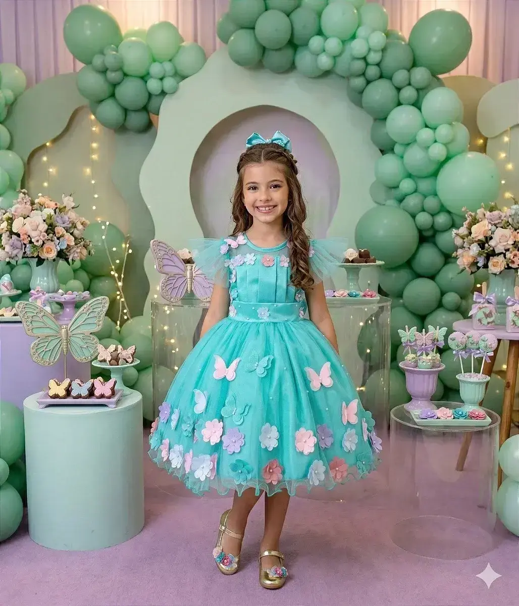 Vestido jardim encantado isis luxinho verde tiffany