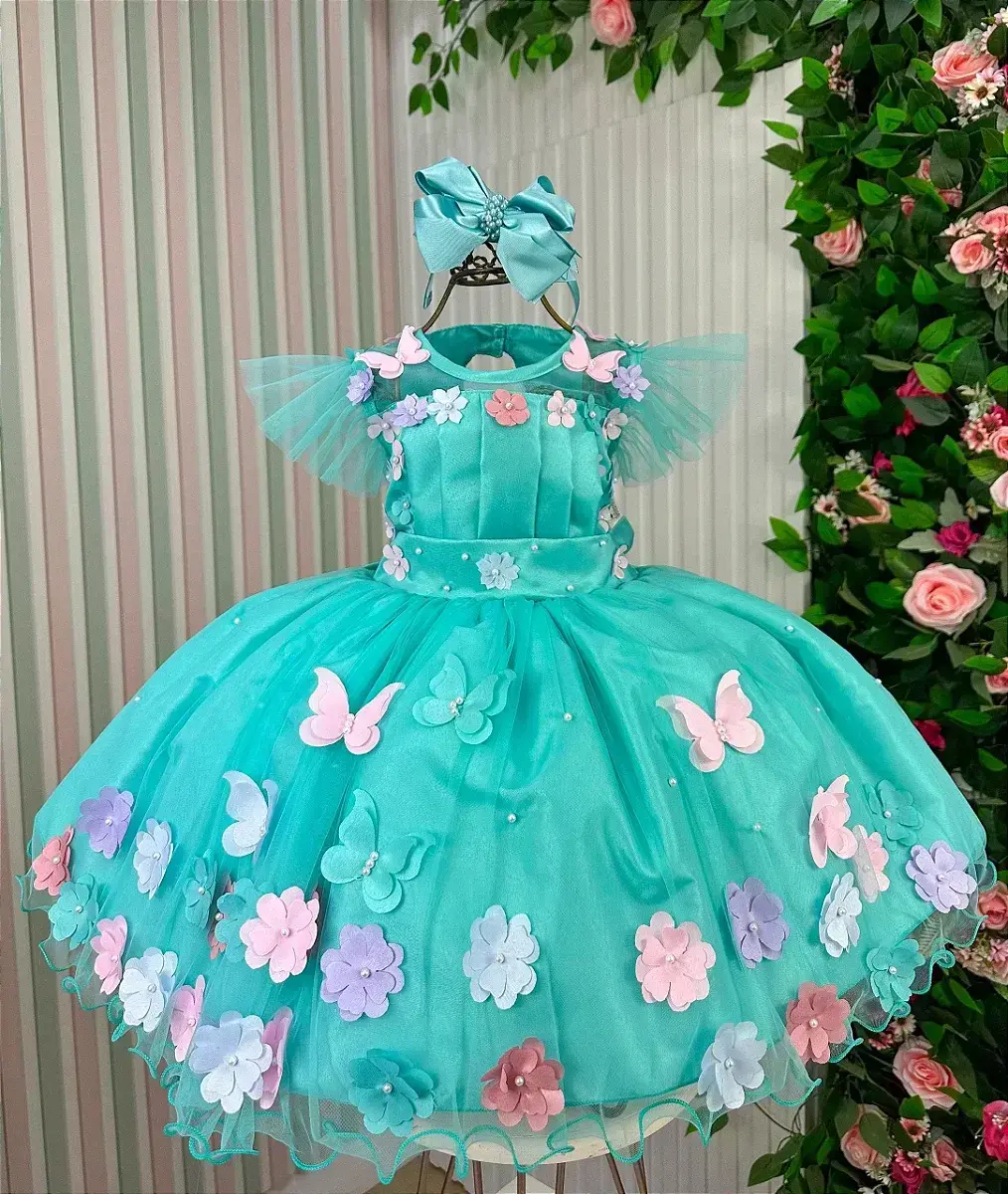 Vestido jardim encantado isis luxinho verde tiffany, foto 4