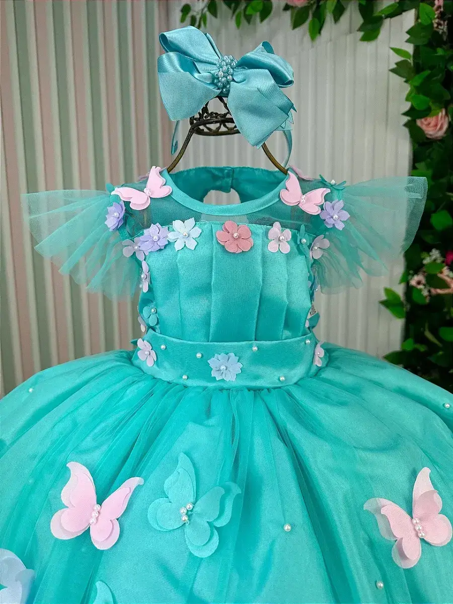 Vestido jardim encantado isis luxinho verde tiffany, foto 5