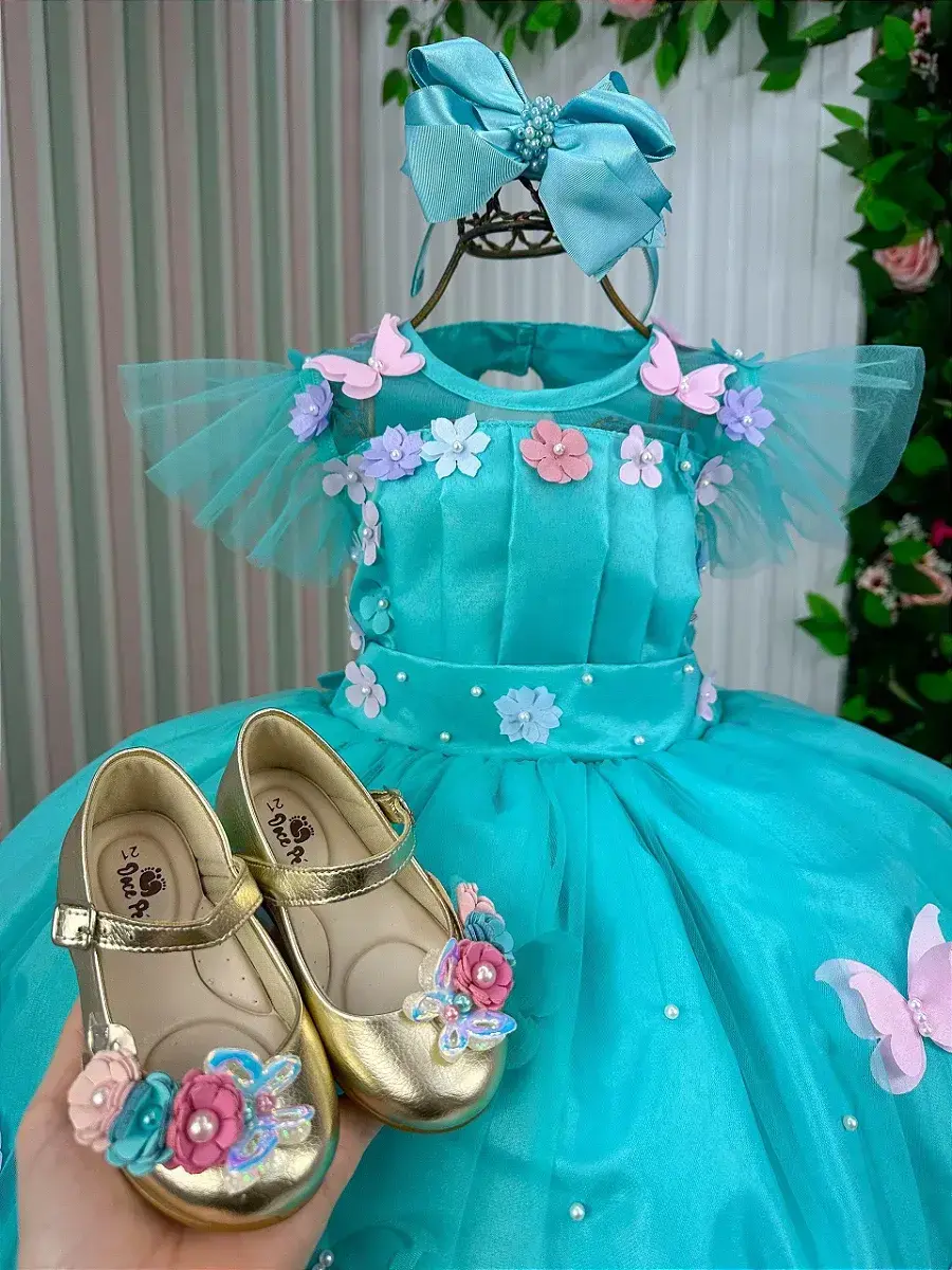 Vestido jardim encantado isis luxinho verde tiffany, foto 6