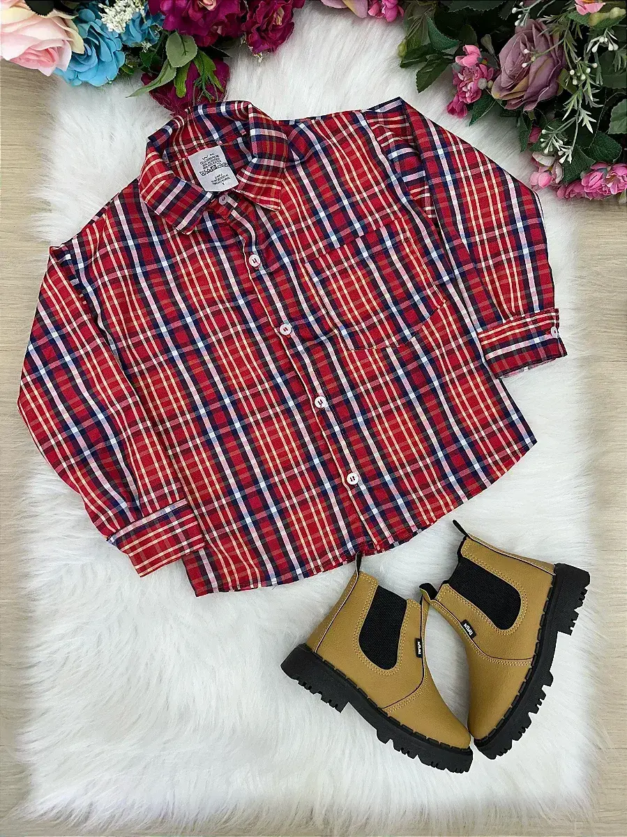 Camisa xadrez junina moises vermelho