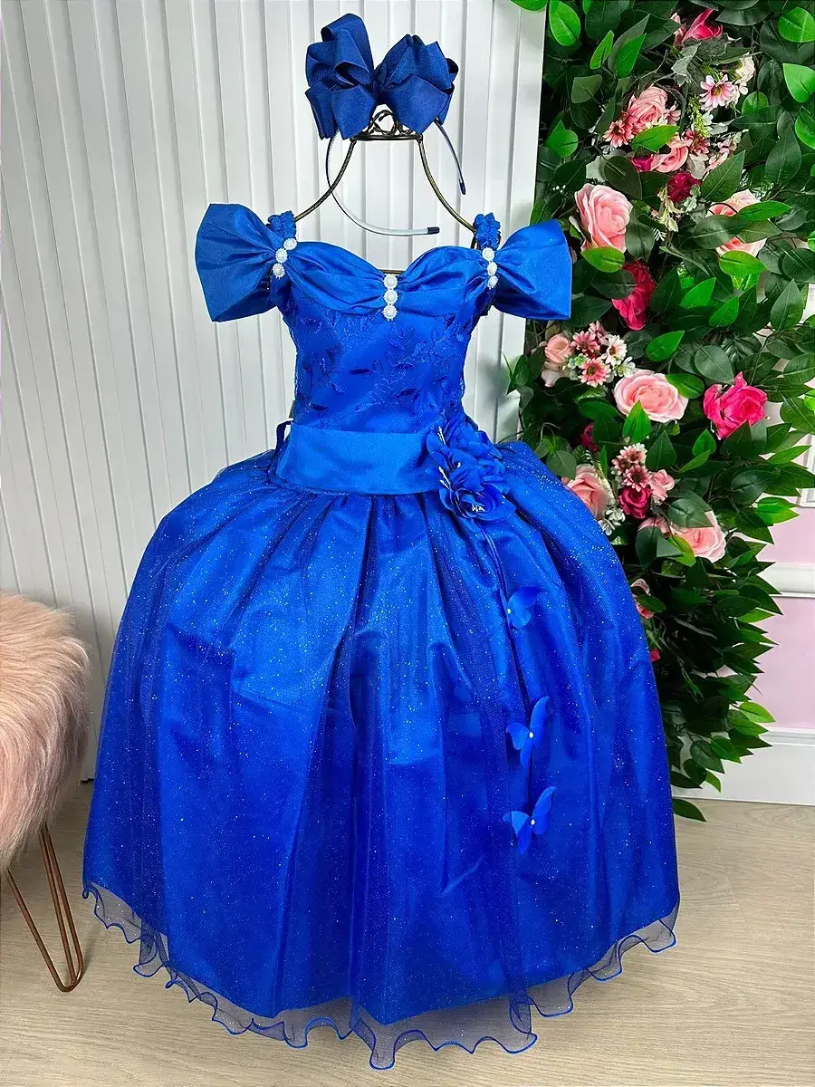 Vestido longo manga princesa azul royal