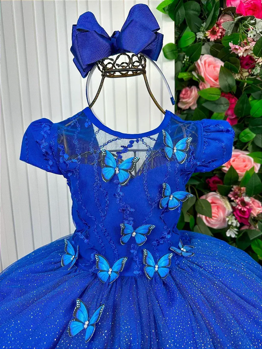 Vestido longo jardim encantado borboletas azul royal, foto 3