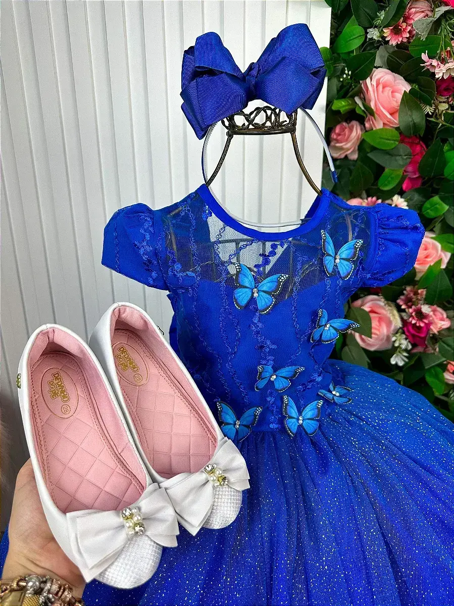 Vestido longo jardim encantado borboletas azul royal, foto 4