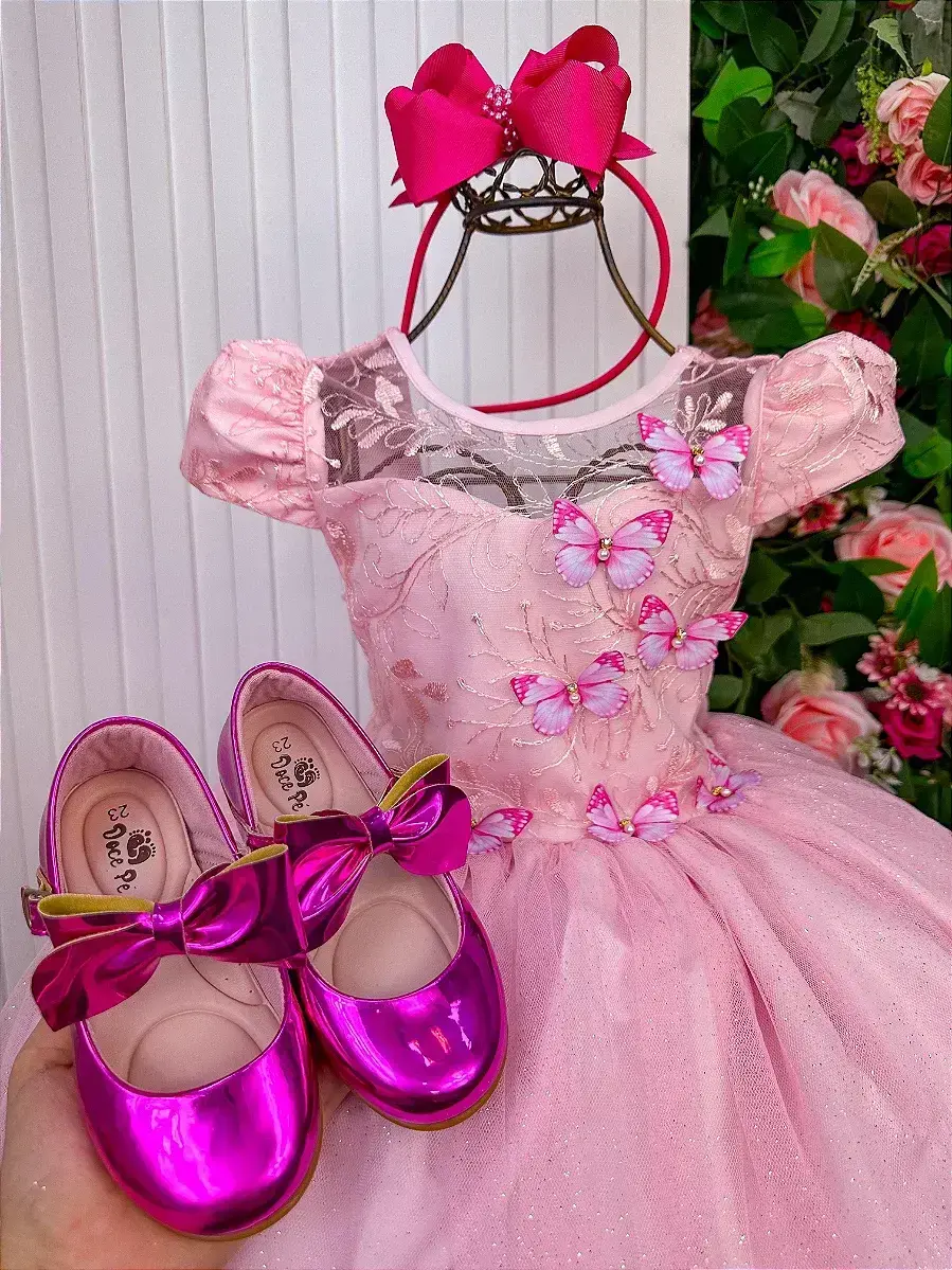 Vestido longo jardim encantado borboletas rosa, foto 2