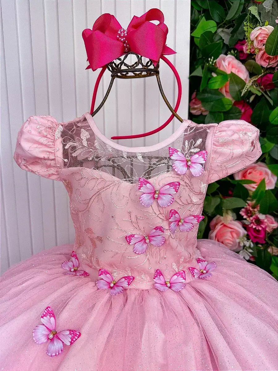 Vestido longo jardim encantado borboletas rosa, foto 3