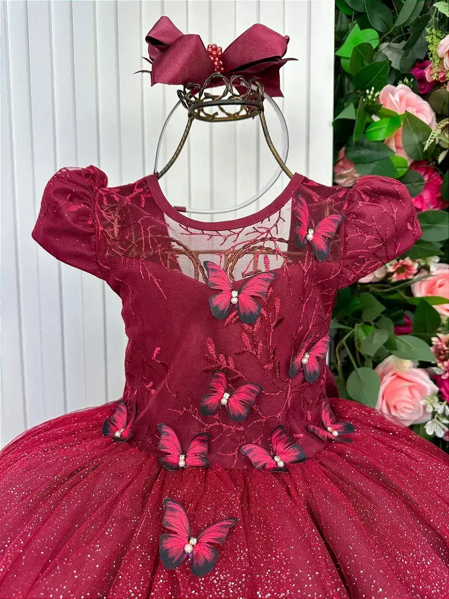 Vestido longo jardim encantado borboletas marsala, foto 5
