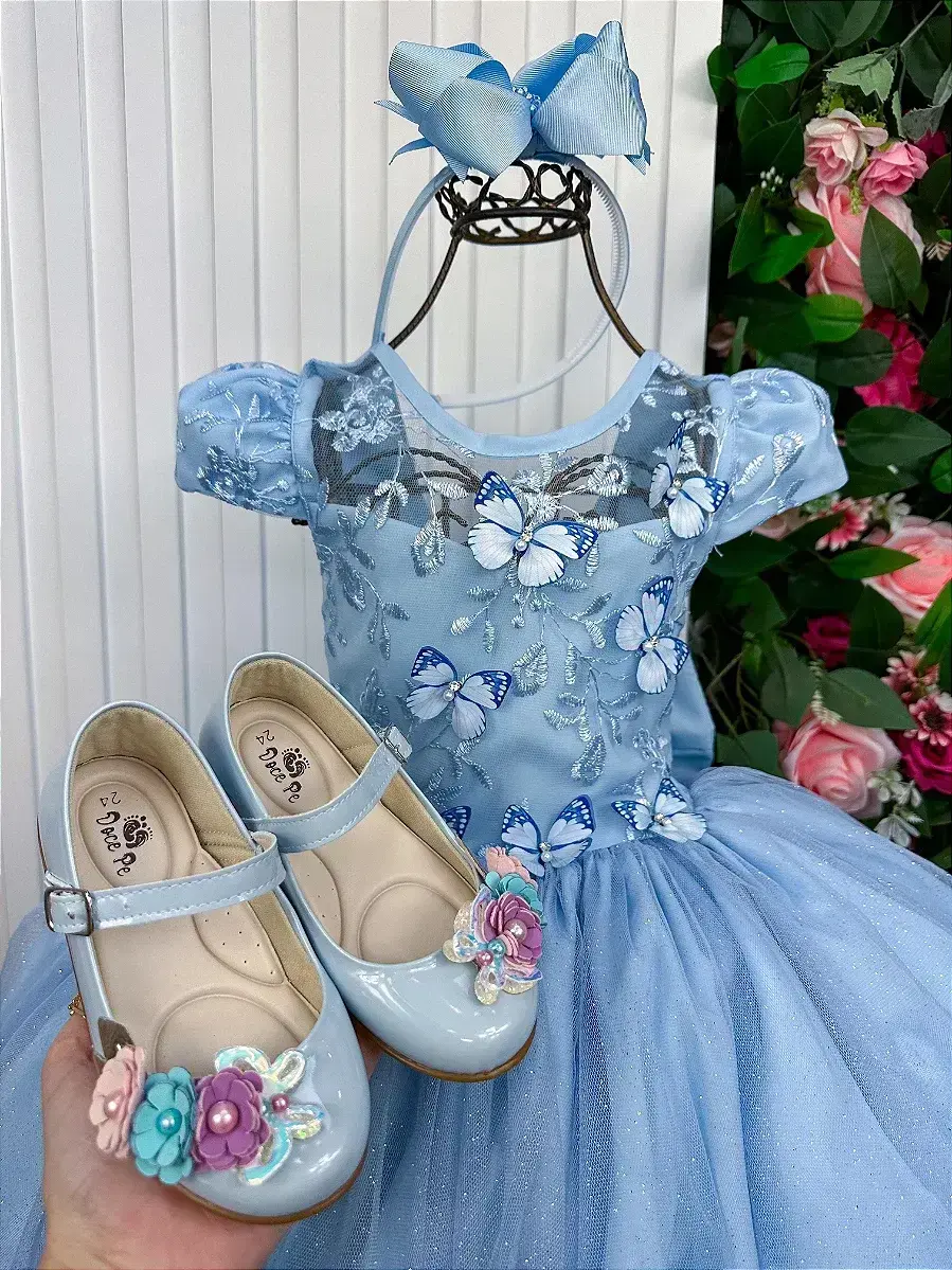 Vestido longo jardim encantado borboletas azul, foto 2