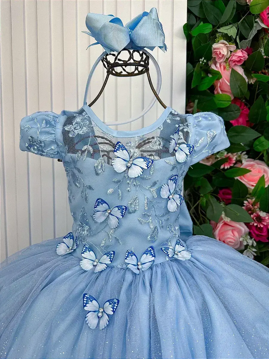 Vestido longo jardim encantado borboletas azul, foto 3