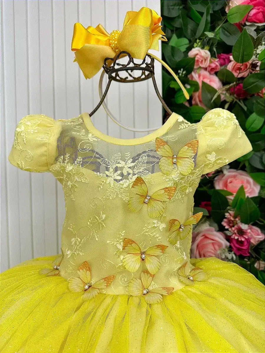 Vestido longo jardim encantado borboletas amarelo, foto 2