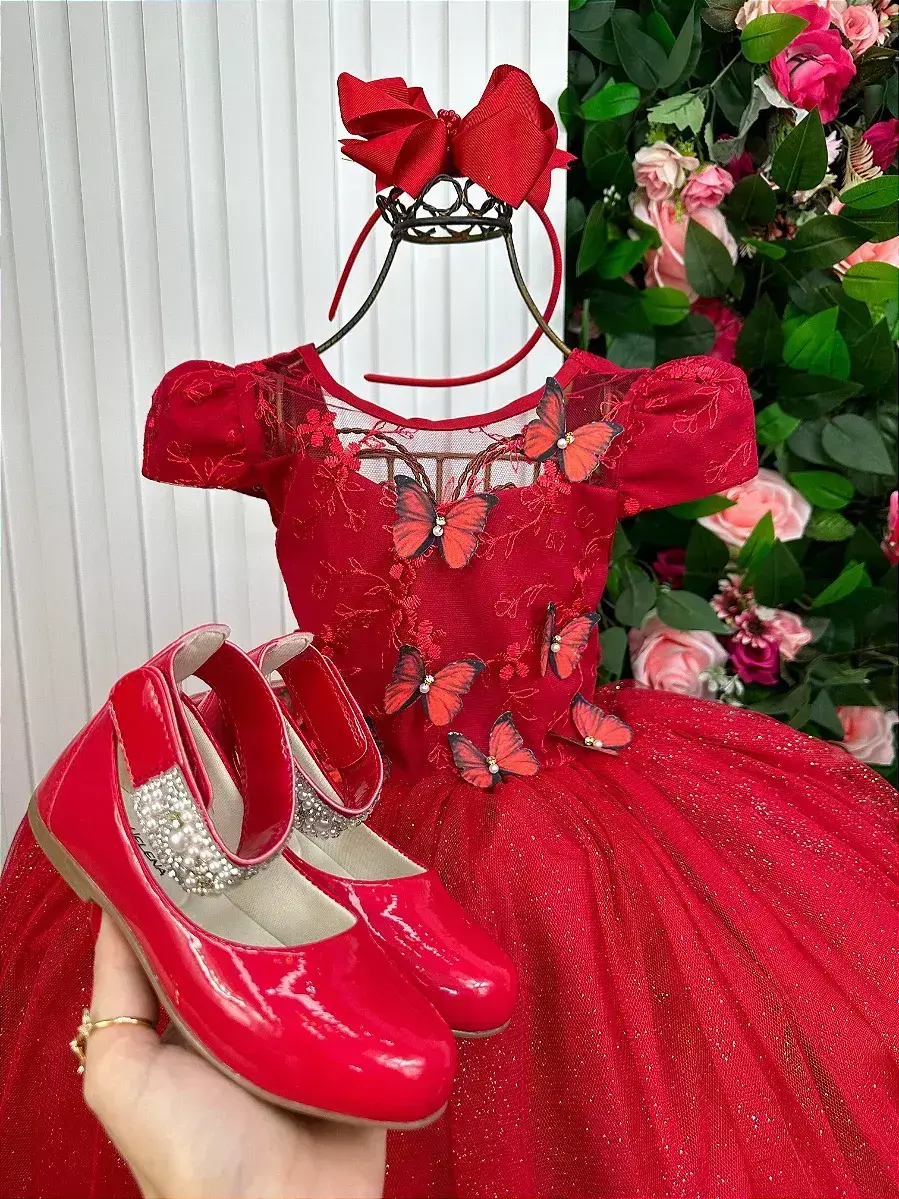 Vestido longo jardim encantado borboletas vermelho, foto 6