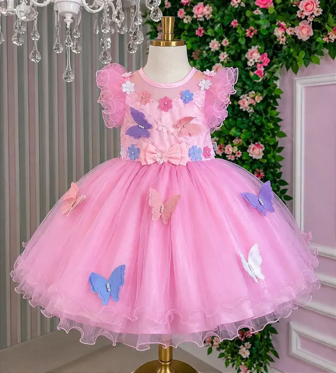Vestido rosa jardim encantado laço, foto 7