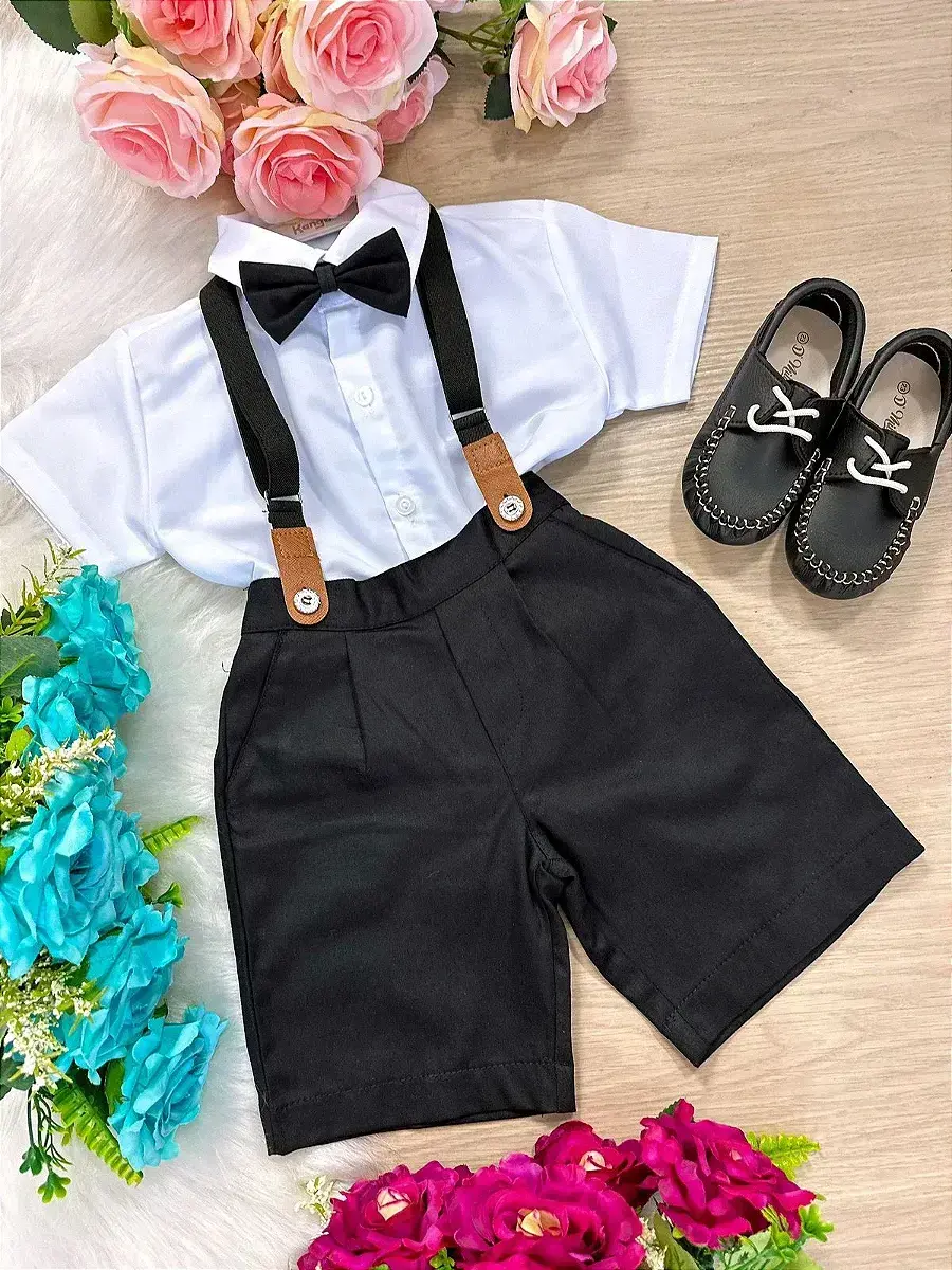 Conjunto social preto suspensorio shorts