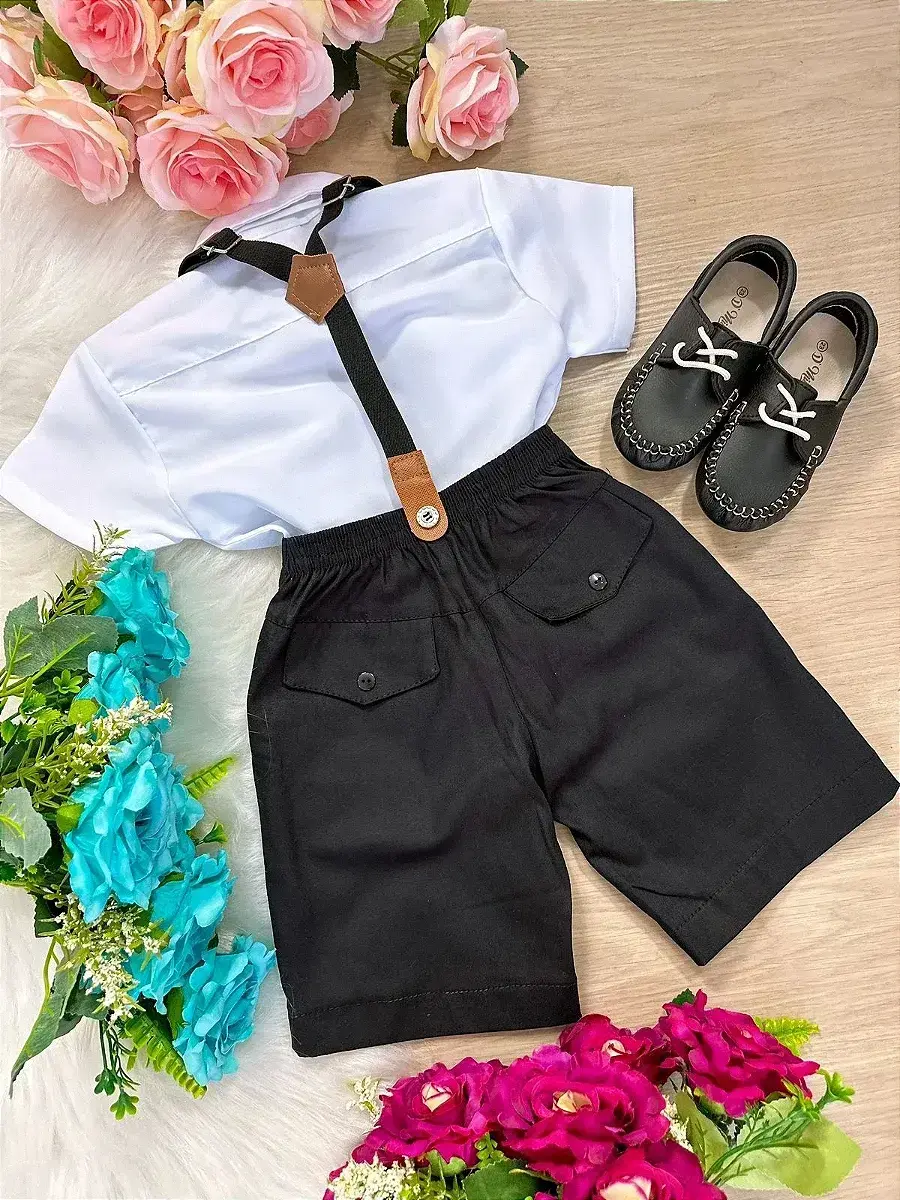 Conjunto social preto suspensorio shorts, foto 3