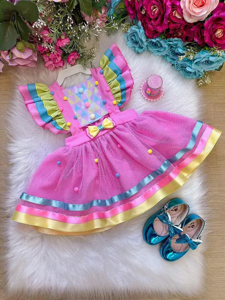 Vestido princesa circo doces doceria candy rosa