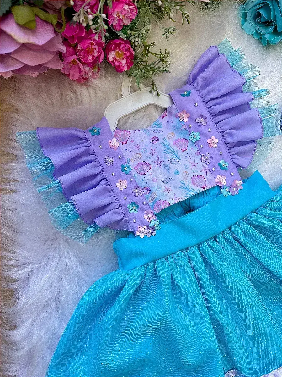 Vestido princesa sereia fundo do mar lilas tiffany, foto 2