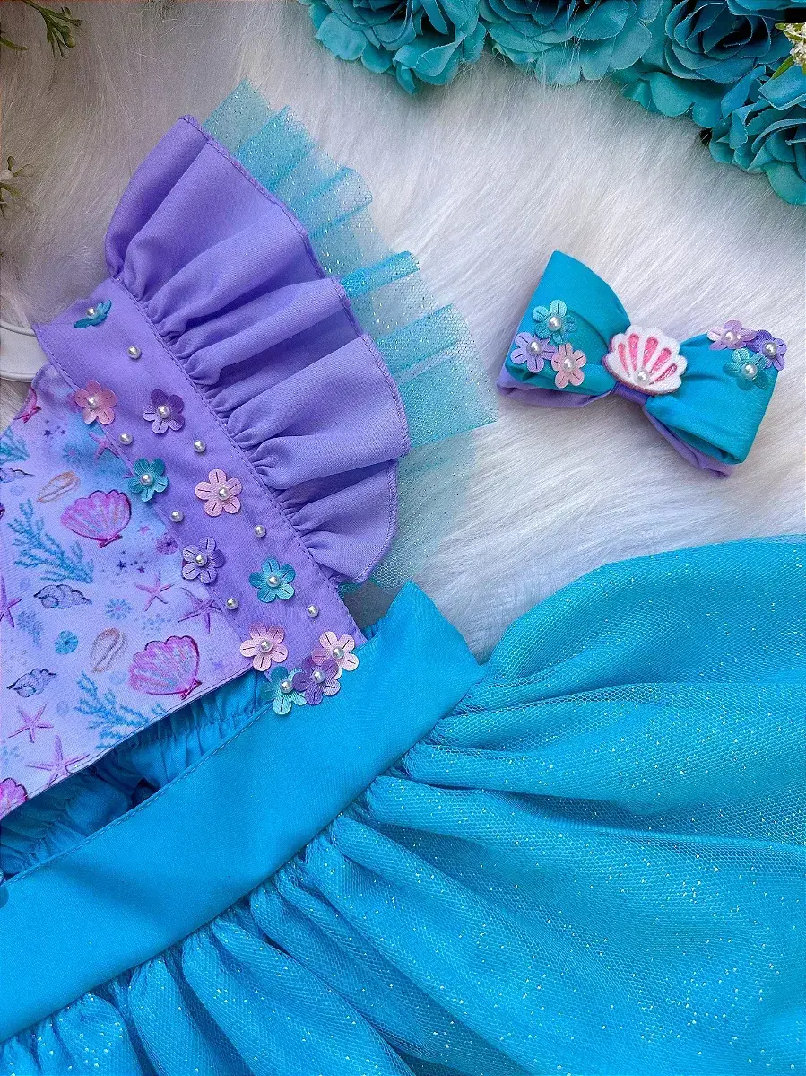Vestido princesa sereia fundo do mar lilas tiffany, foto 3