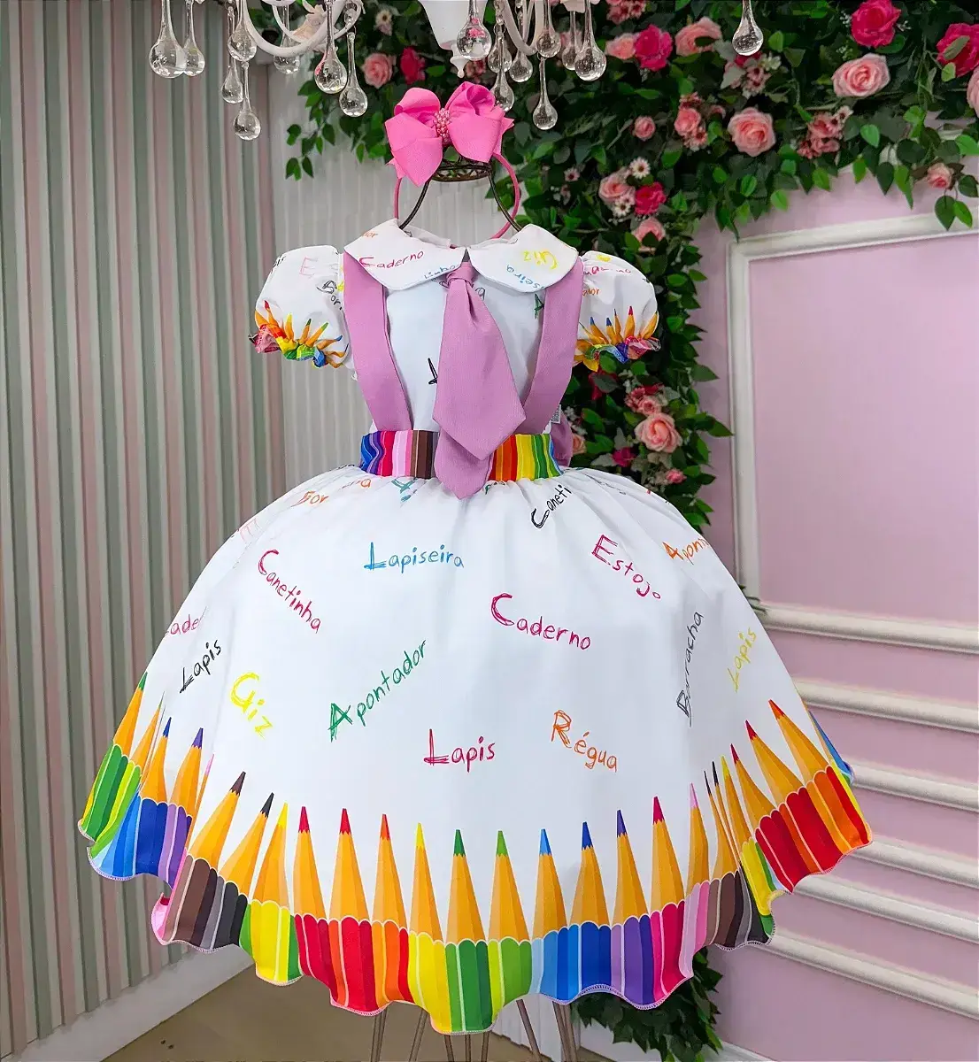 Vestido lapis aquarela abc branco
