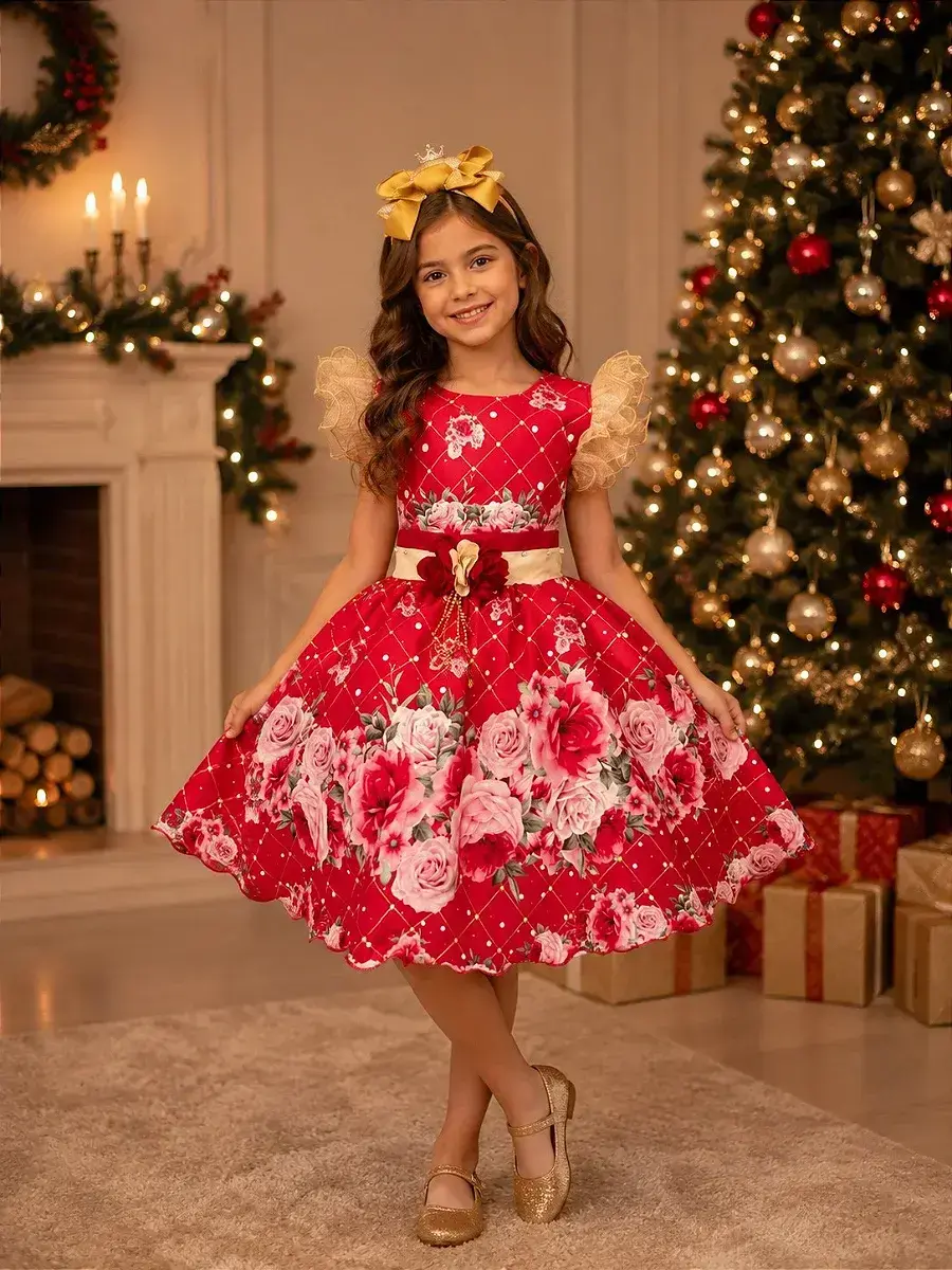 Vestido natalia flores vermelho Natal