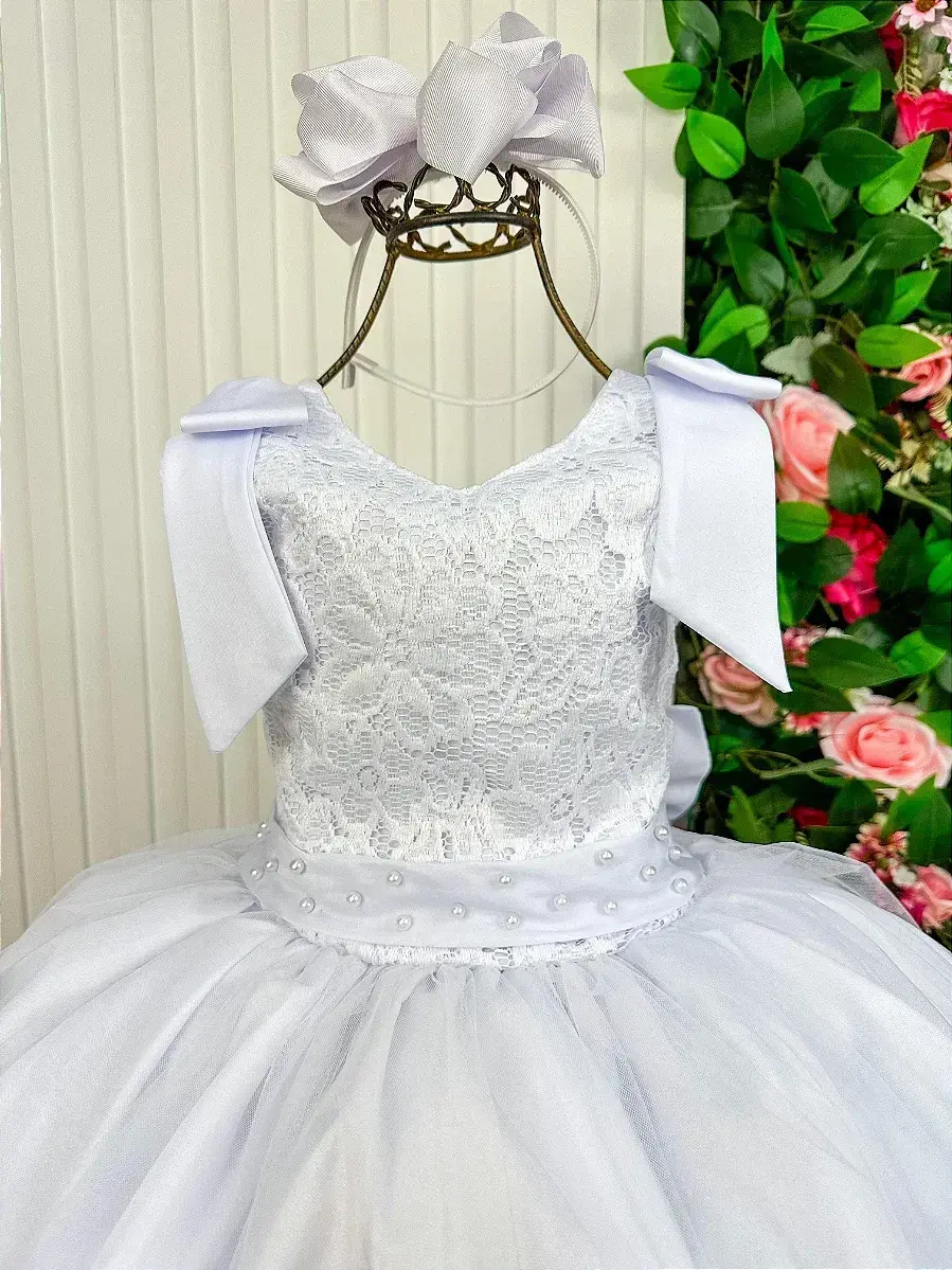 Vestido longo branco peito rendado, foto 2