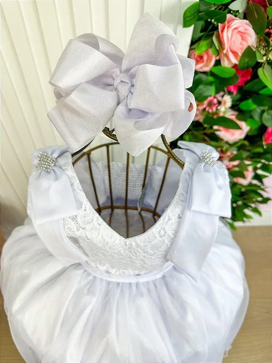Vestido longo branco peito rendado, foto 4