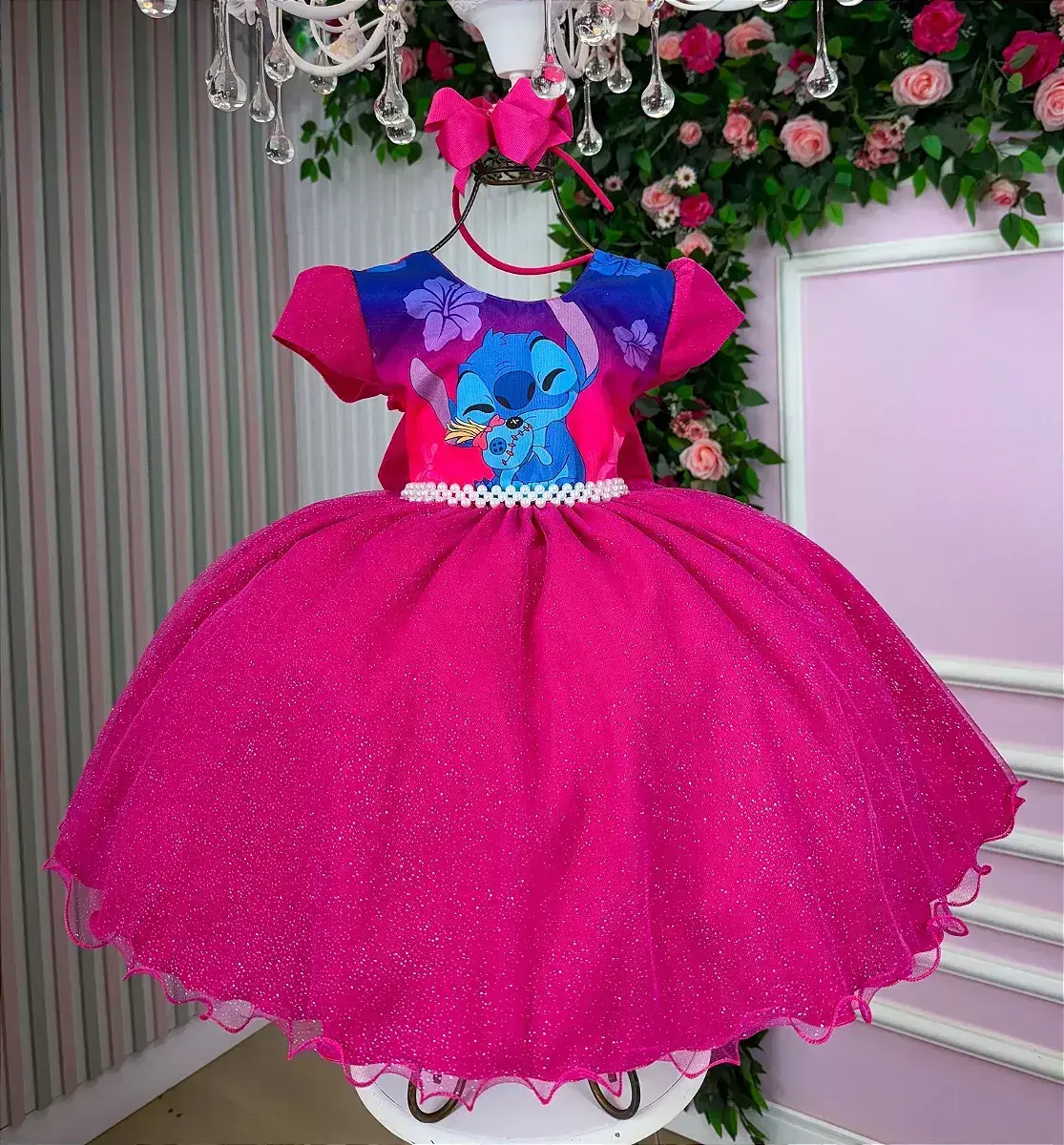 Vestido festa Lilo Stitch pink