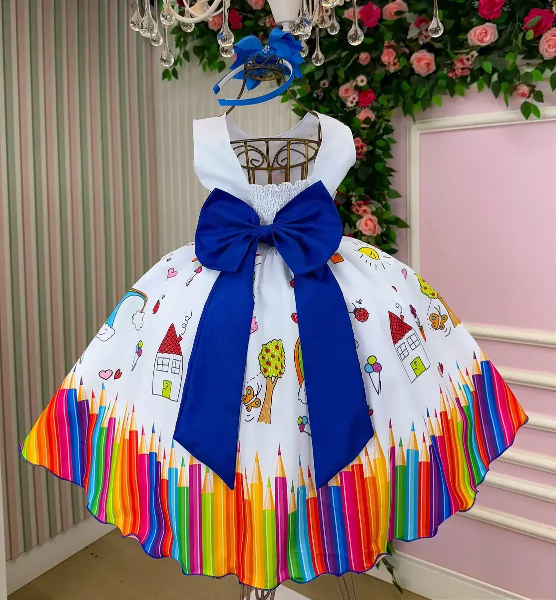 Vestido lapis aquarela abc branco azul royal, foto 4