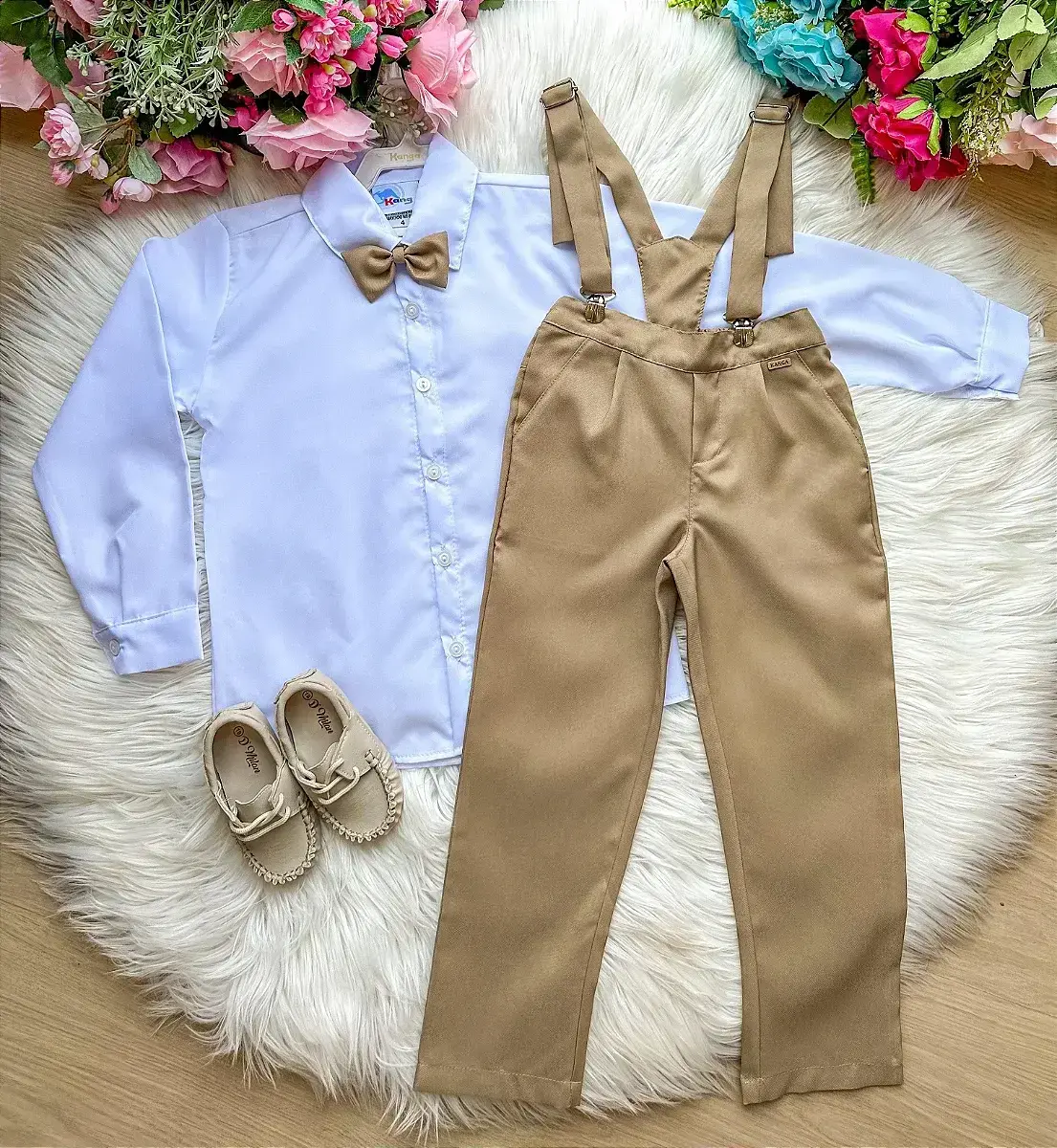 Conjunto social marrom castor suspensorio