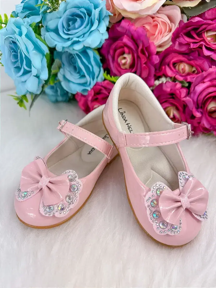 Sapatilha baby rosa lacinho strass