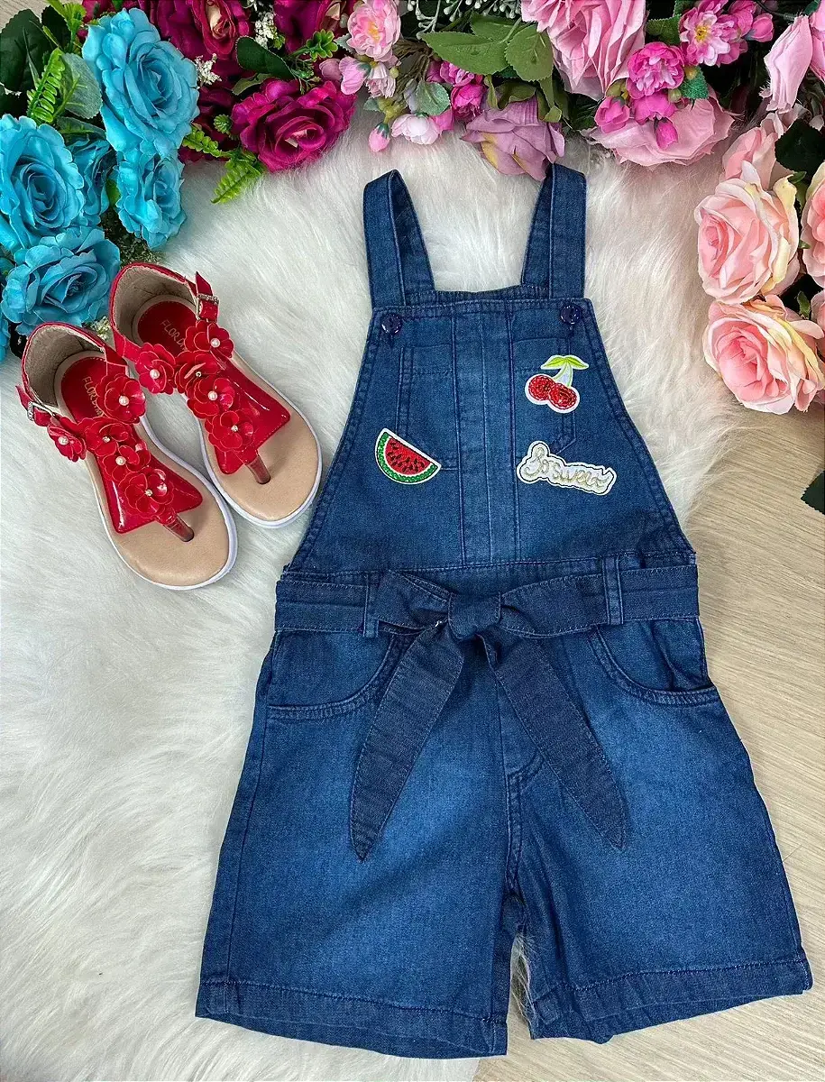 Jardineira jeans frutinhas