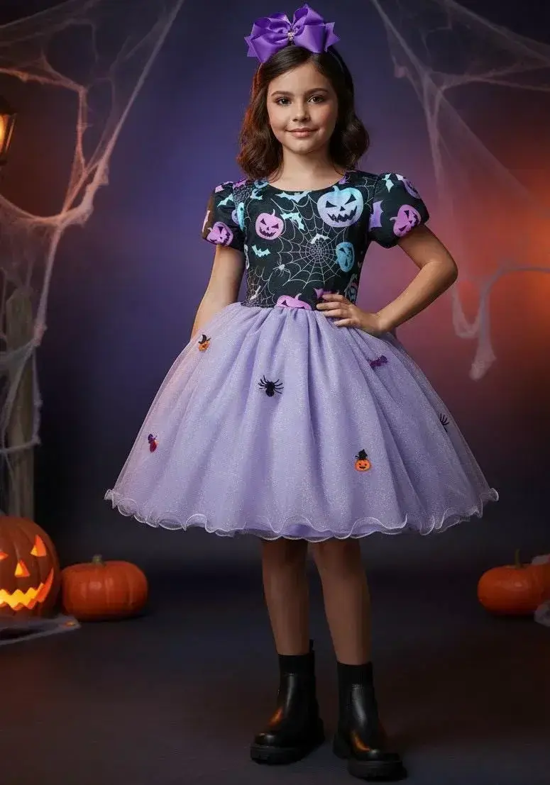 Vestido fantasia festa Halloween saia lilas