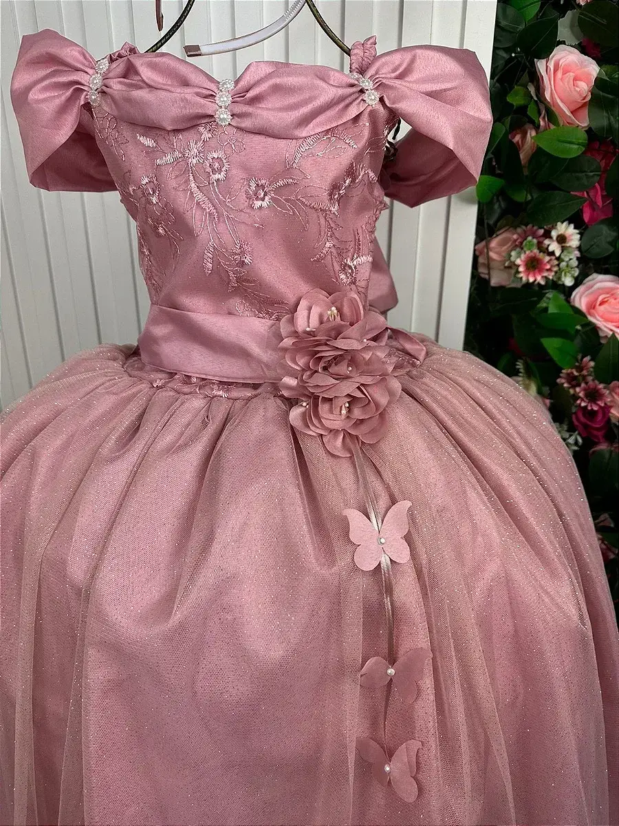 Vestido longo manga princesa rose, foto 4