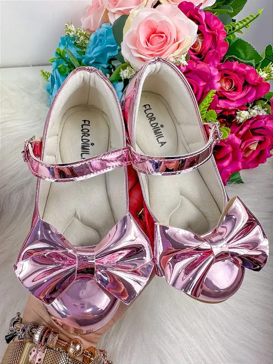 Sapatilha laço rose metalizado