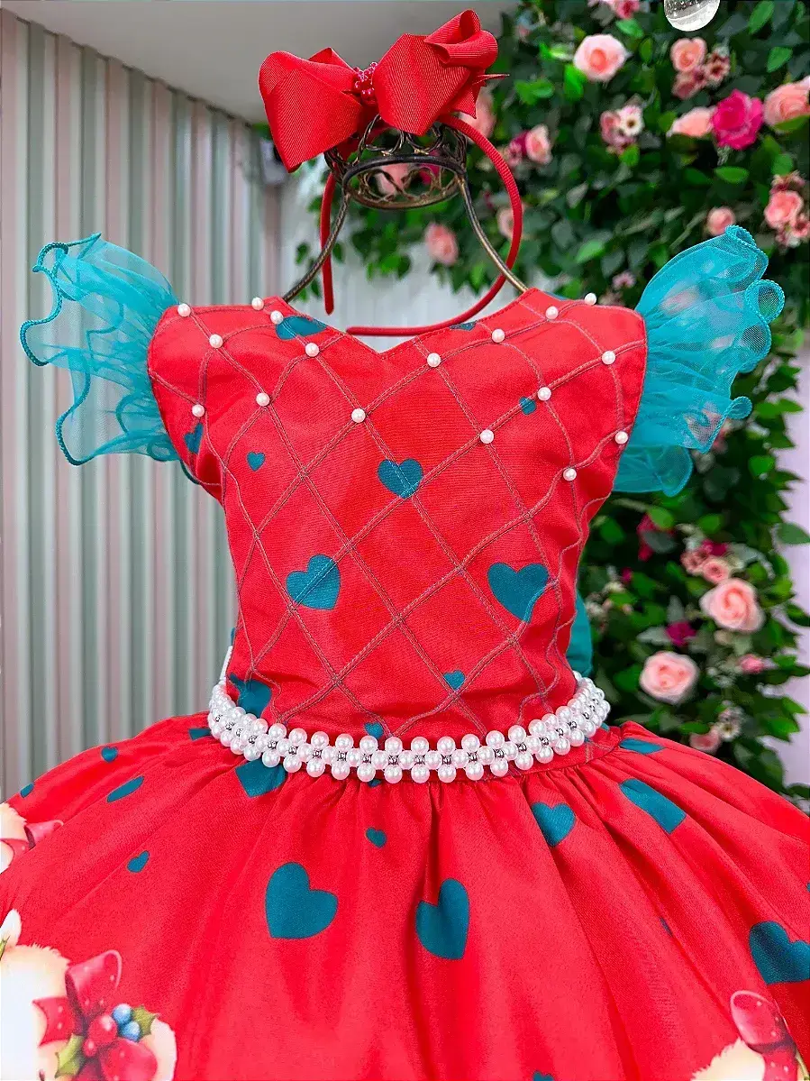 Vestido betina ursinhos vermelho Natal