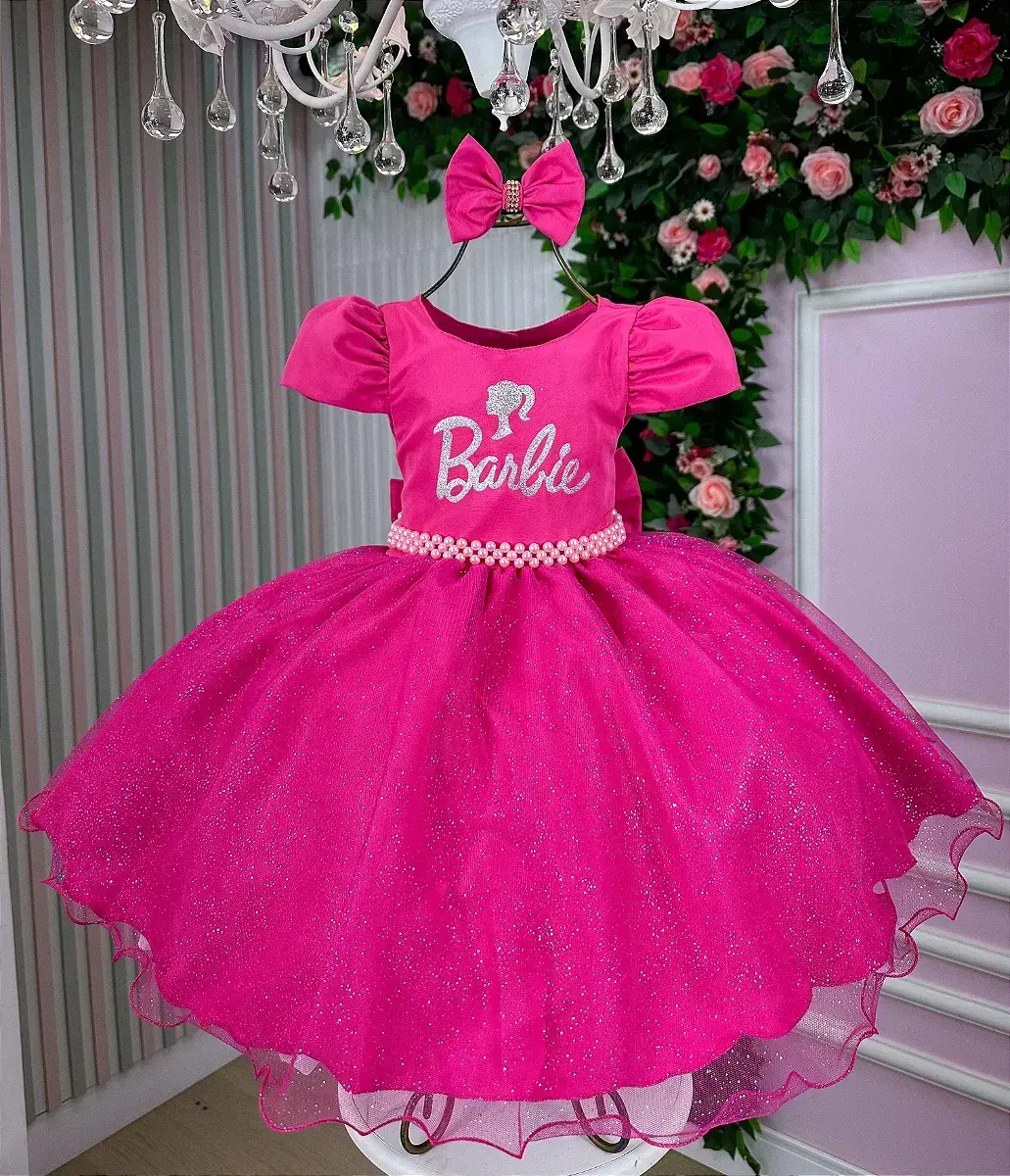 Vestido festa Barbie pink glitter