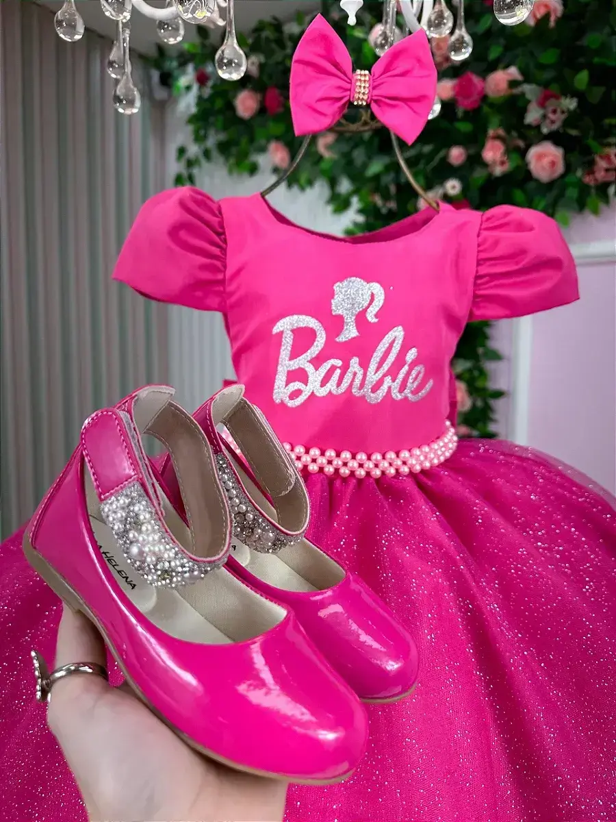 Vestido festa Barbie pink glitter, foto 3