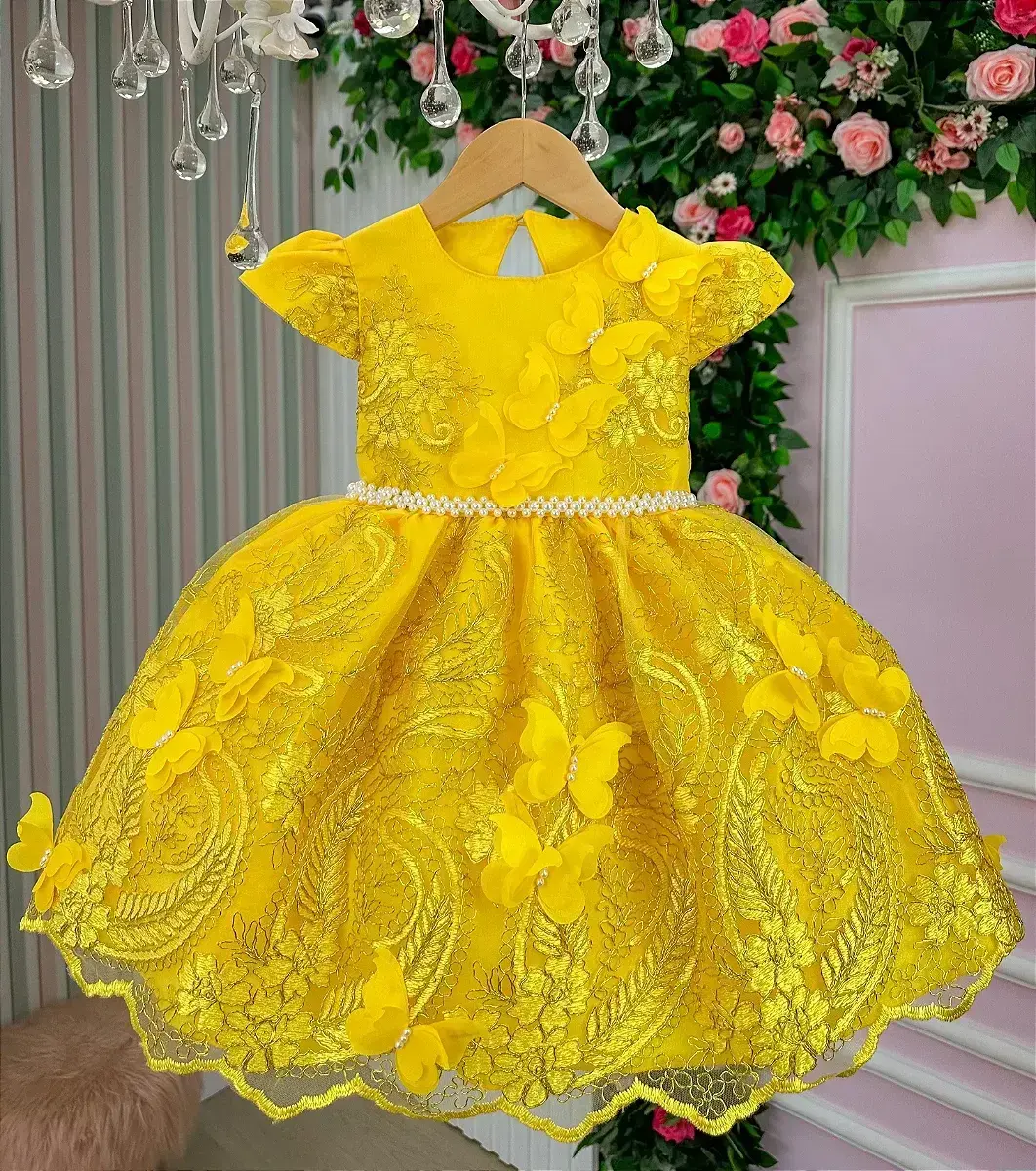 Vestido jardim encantado festa amarelo