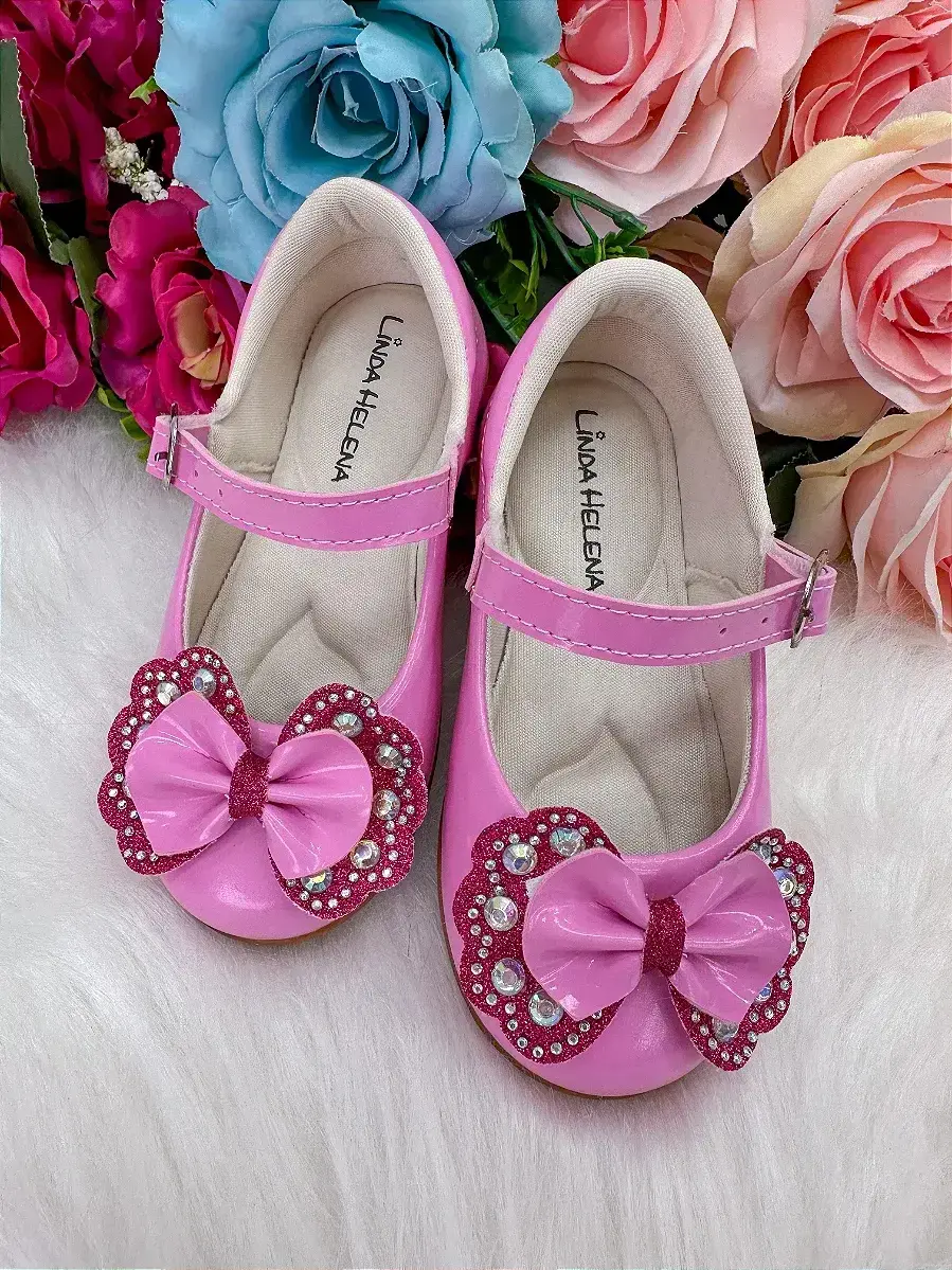 Sapatilha baby rosa chiclete pink lacinho strass, foto 4