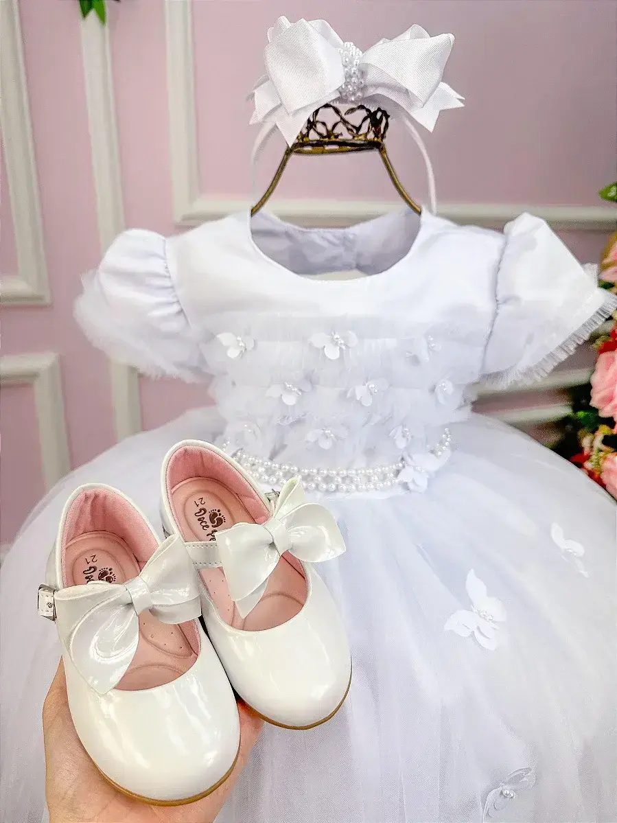 Vestido branco borboletas peito tule, foto 3