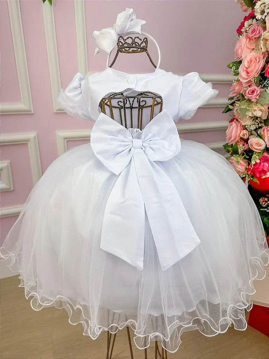 Vestido branco borboletas peito tule, foto 5