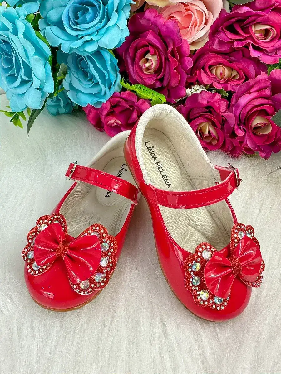 Sapatilha baby vermelho lacinho strass