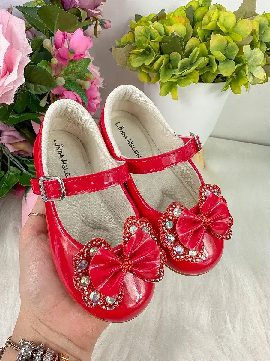 Sapatilha baby vermelho lacinho strass, foto 3