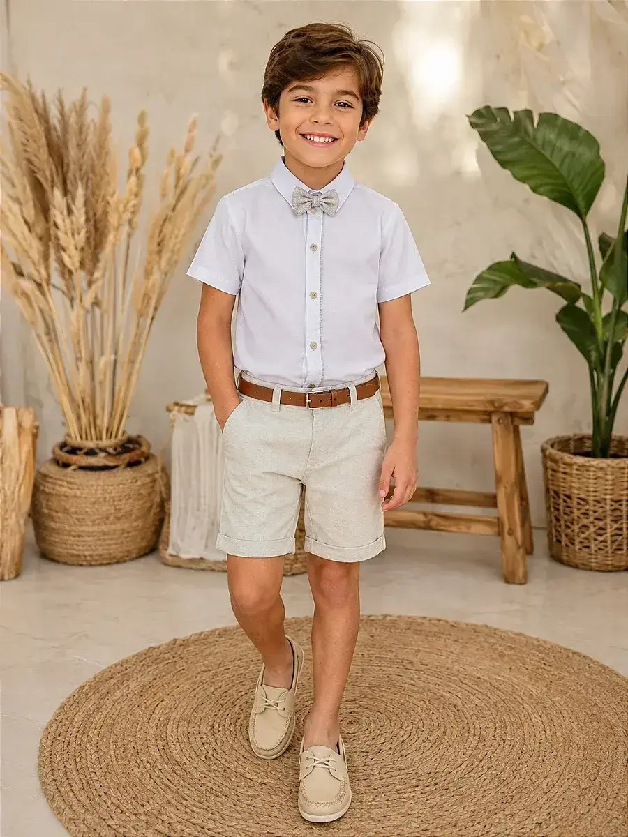 Conjunto social linho shorts xadrez