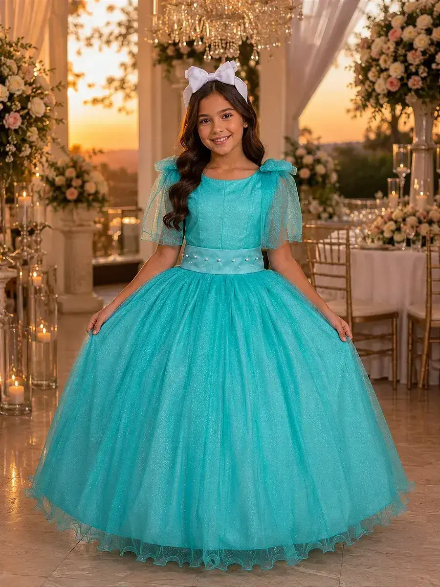 Vestido longo mel verde tïffany