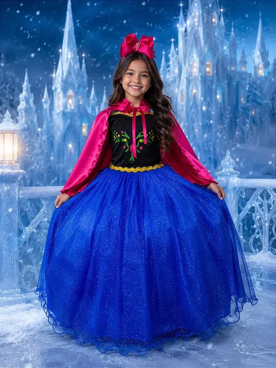 Fantasia longa princesa gelo capa pink