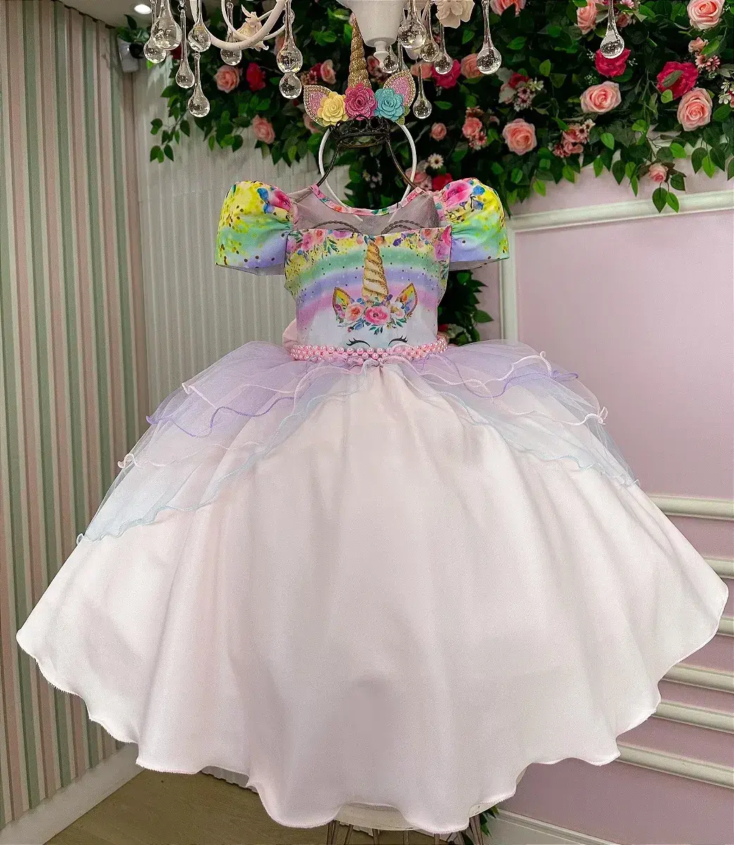 Vestido festa unicornio safira rosa