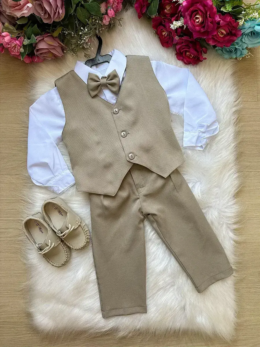 Conjunto social leonardo colete bege marrom
