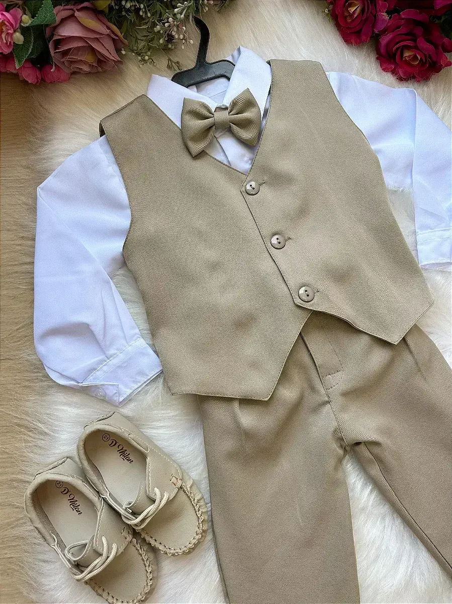 Conjunto social leonardo colete bege marrom, foto 3